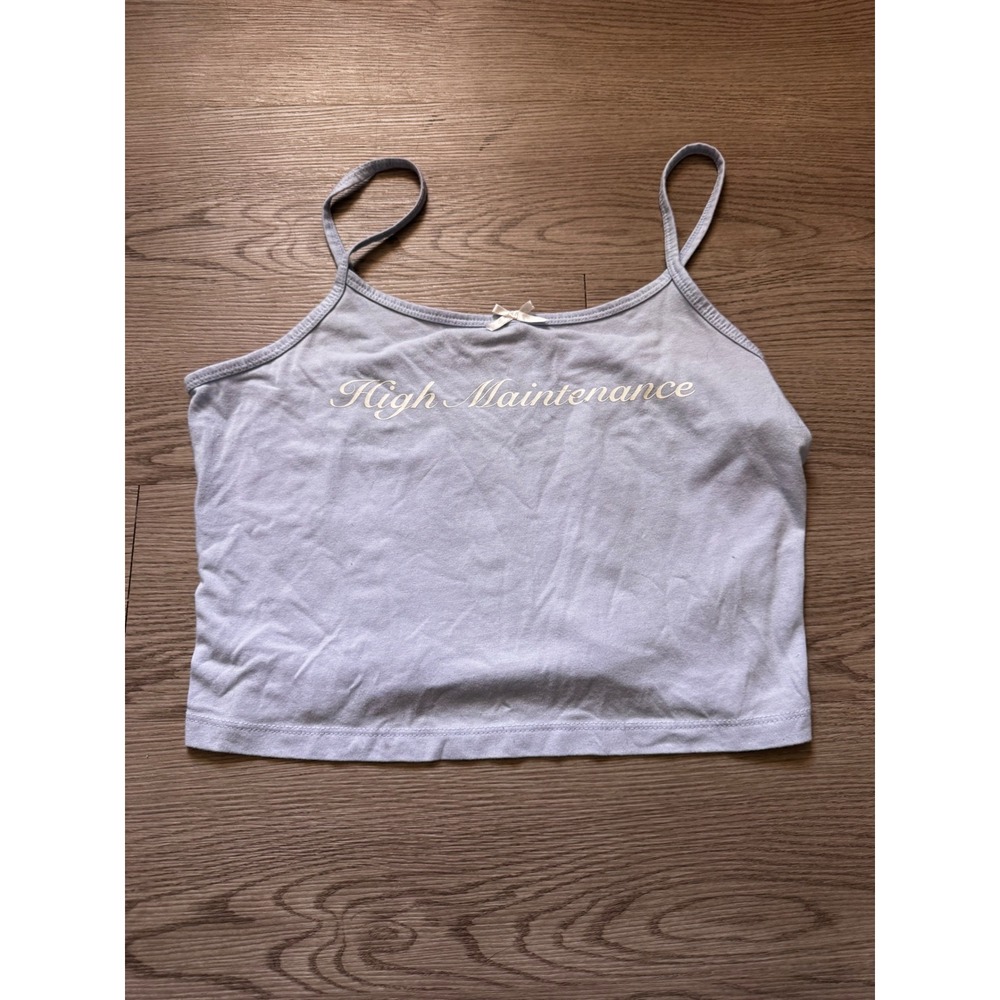 High Maintenance Graphic Cami Top Light Blue Y2K Cropped Tank with Bow Womens